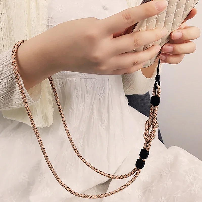 Hand-woven Mobile Phone Lanyard Long Neck Hanging Chain Strong and Length Adjustable Dual-use Lanyard Keychain Strap for