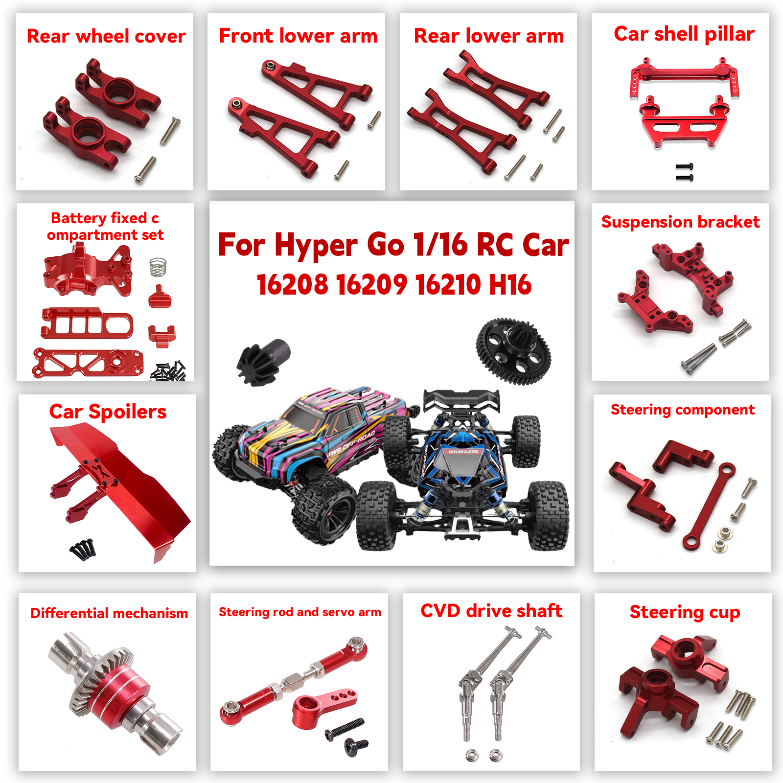 Aluminum Alloy Suspension Arm Cup Set Upgrade Metal Parts Accessories For Mjx Hyper 1/16 Go RC Car 16207 16208 16209 H16 H16BM