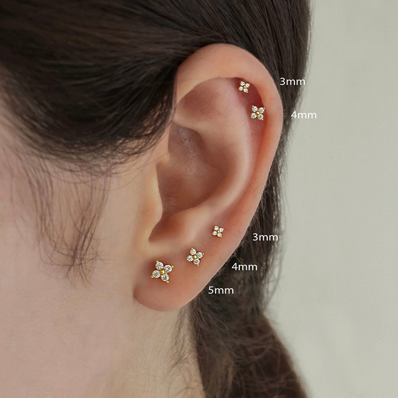 Huitan Korean Style Flower Stud Earrings Women Gold Color White Cubic Zirconia Small Fresh Fashion Accessories Hot Jewelry