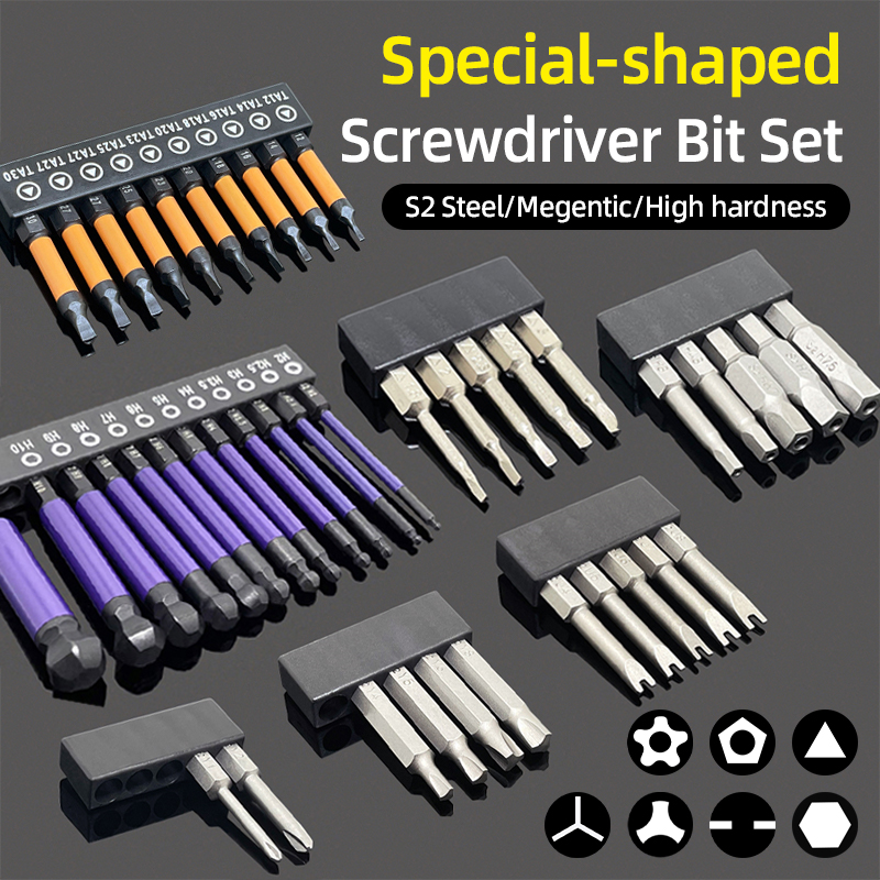 Screwdriver Bits Set S2 Steel 1/4Hex Magnetic Screw Driver Drill Bit Repair DIY Hand Tools U Shaped/Bicycle/Y-Type/Star/Triangle