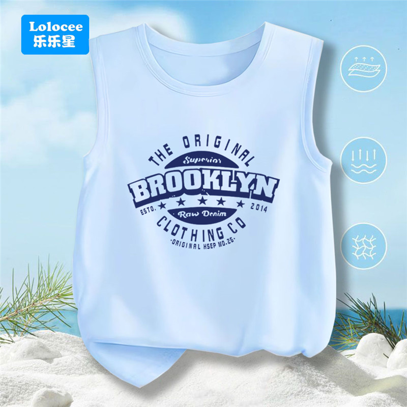 Korean Kids Sleeveless T-shirt 3-14 Years Children Summer Clothes Fashion Letter Print Boy Tank Top Cotton Tee