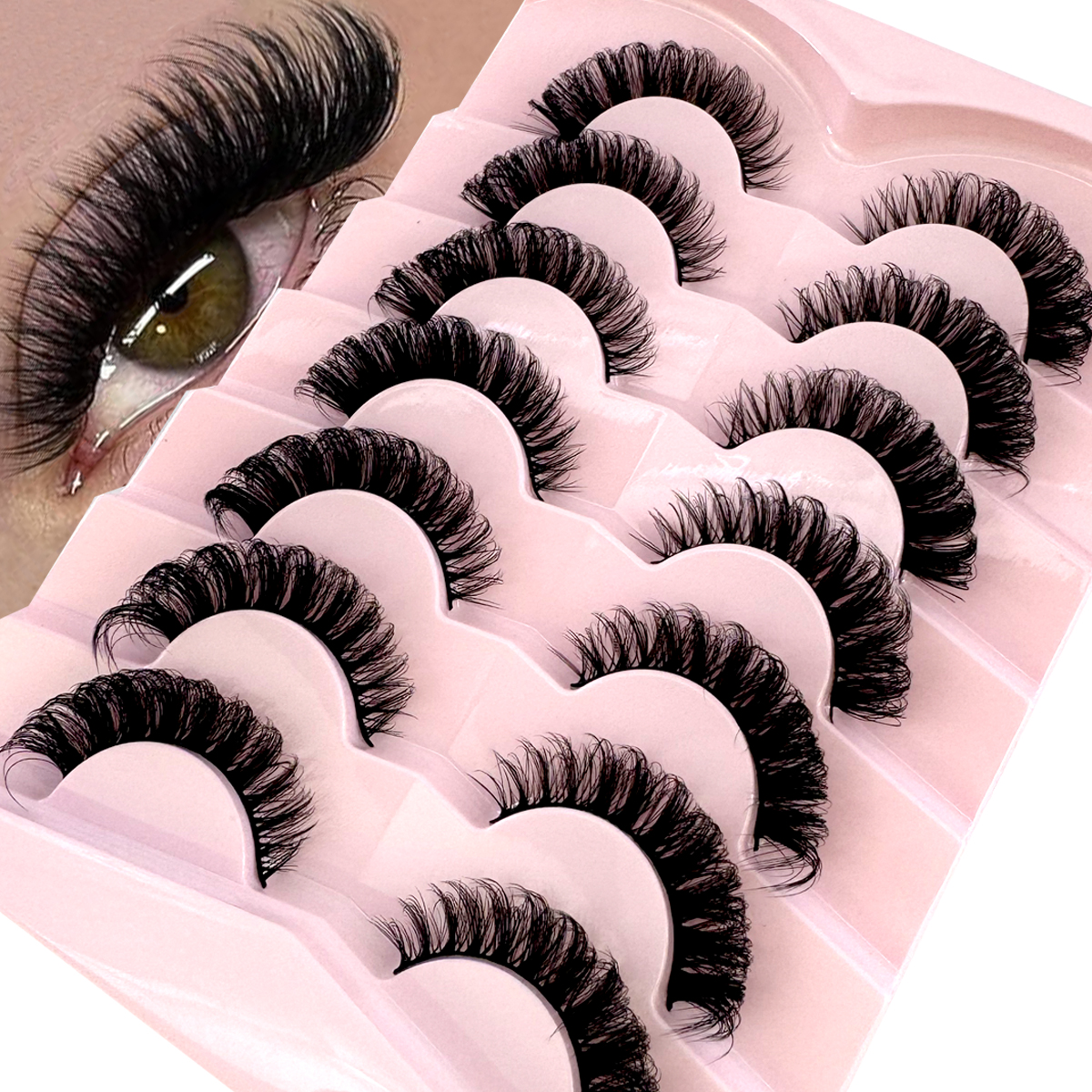5/7 Pairs Russian Strip Lashes Fluffy Faux Mink Lashes Wispy Natural Look Eyelashes Thick Volume Fake Lashes Curly Fake Eyelashe
