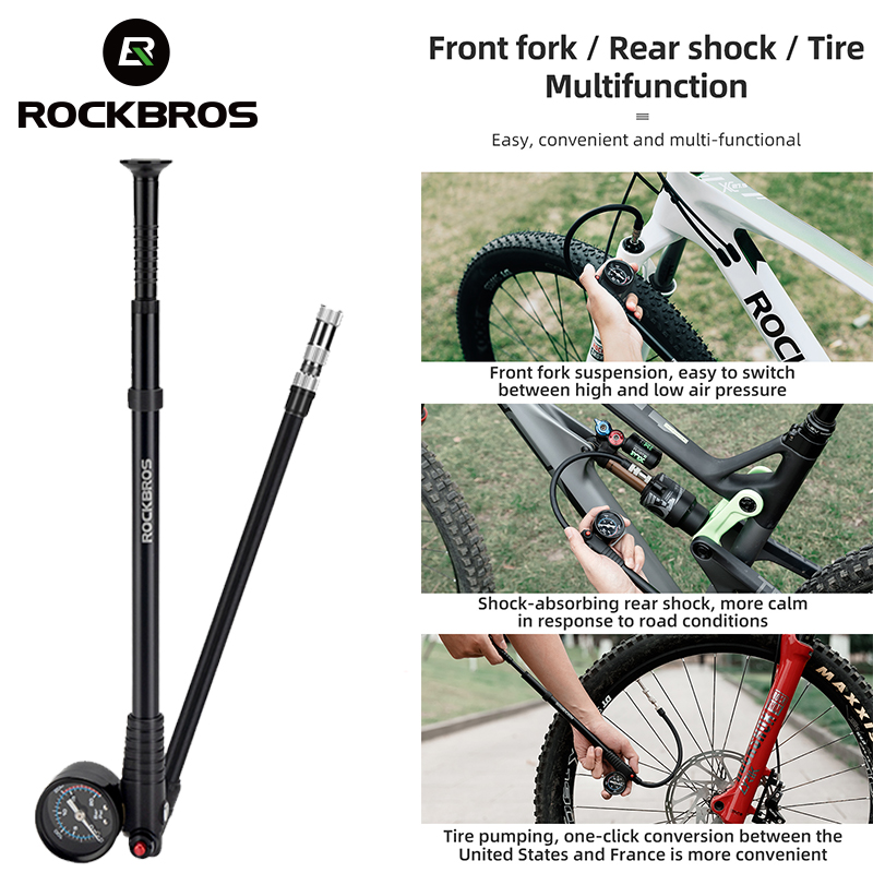ROCKBROS 300PSI Bicycle Pump High-pressure Front Fork Pump Tire Air Inflator Pump MTB Road Schrader Presta Valve Bike Pump
