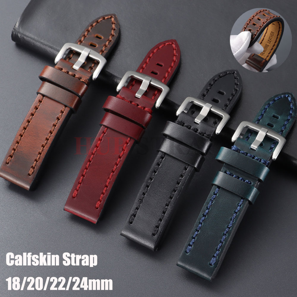 Vintage Oil Wax Leather Watch Strap 18mm 20mm 22mm 24mm Universal Leather Watchband Accessories Pin Buckle