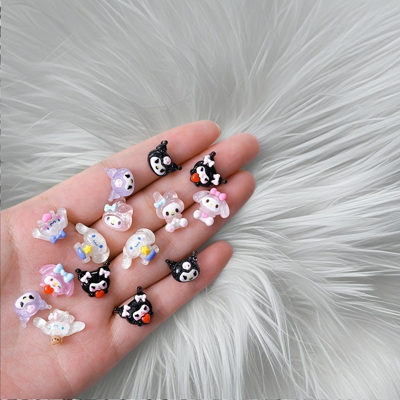 50Pcs Kuromi & Cinnamoroll 3D Resin Nail Charms - Cute Cartoon Animal Nail Art Accessories for Party, Daily, DIY Manicure