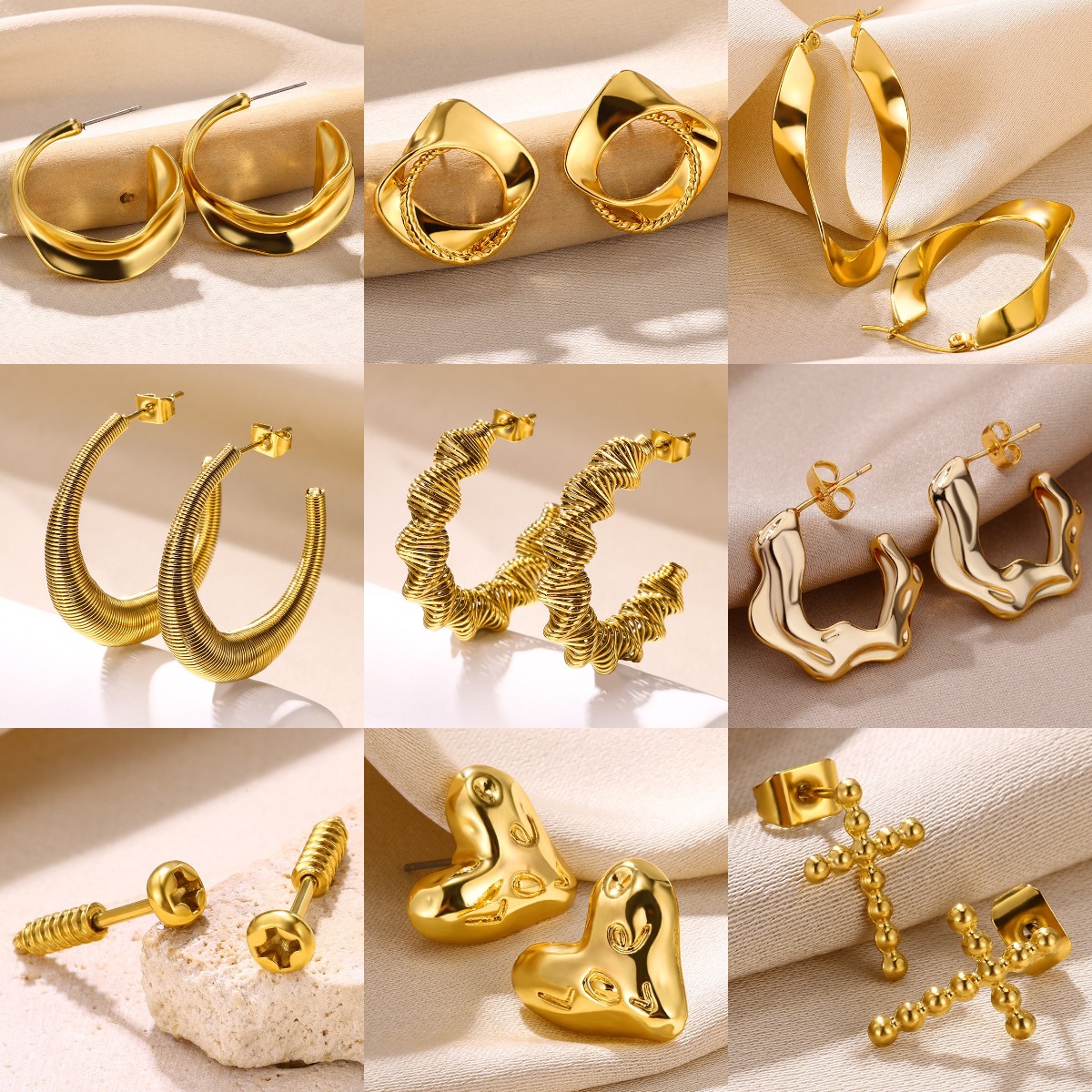 Gold Color Stainless Steel Geometric Irregular Earrings Exquisite Teardrop Openwork Pierced Earrings New Jewelry Free Shipping pen gpt