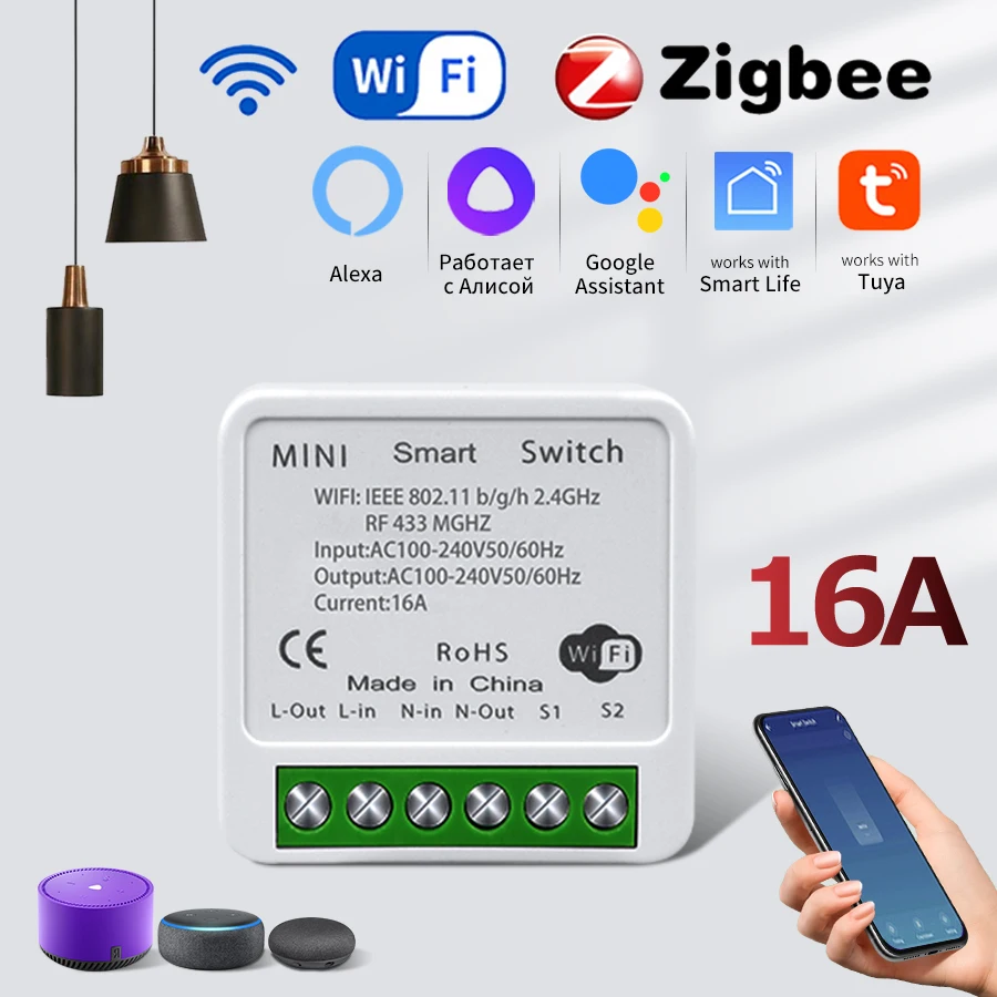 16A Tuya WiFi Smart Switch Circuit Breaker Switch Support Smart Life App Compatible with Alexa and