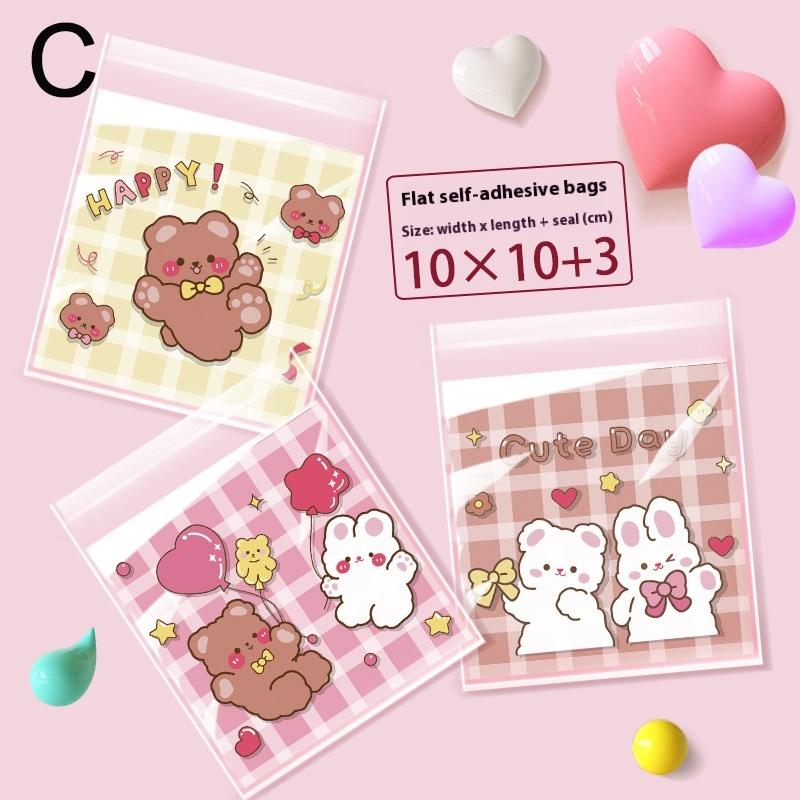 100Pcs Candy Cookie Biscuits Snack Storage Package Bags Lovely Cartoon Animal Printed Plastic Self-adhesive Bags