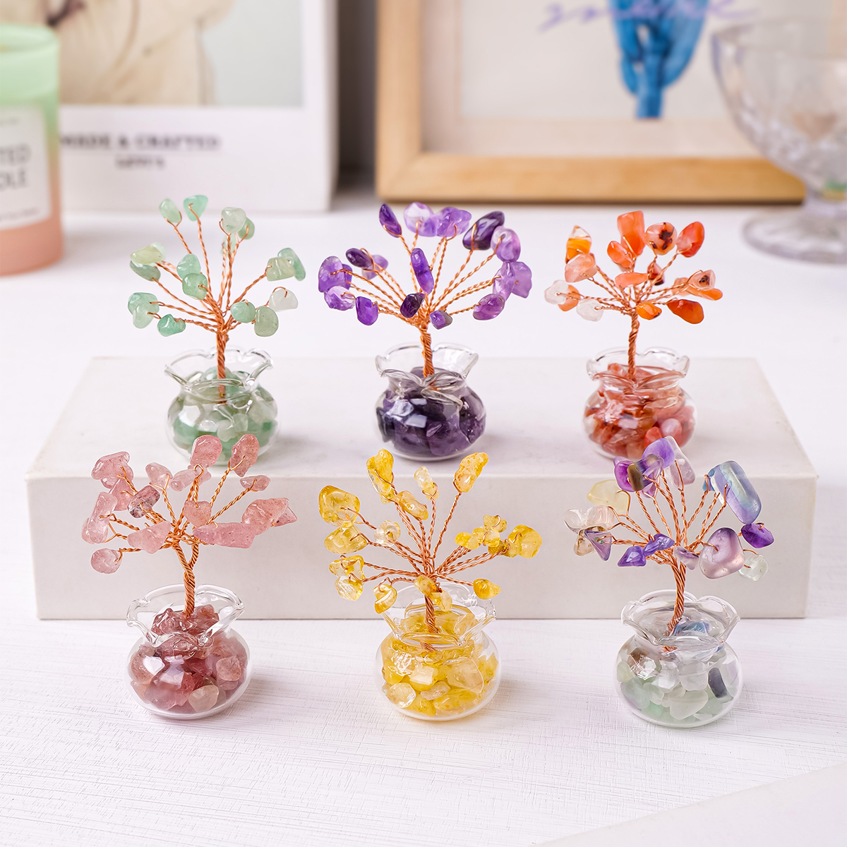 1pc Natural Crystal Tree Citrine Amethyst Fortune Tree Crystal gravel diy potted plant home desktop decoration car ornament