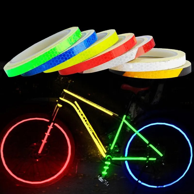1CM*8M Bike Stickers Reflective Tape Fluorescent MTB Bike Bicycle Strips Cycling MTB Tapes for Bicycle Helmet Motorcycle Scooter