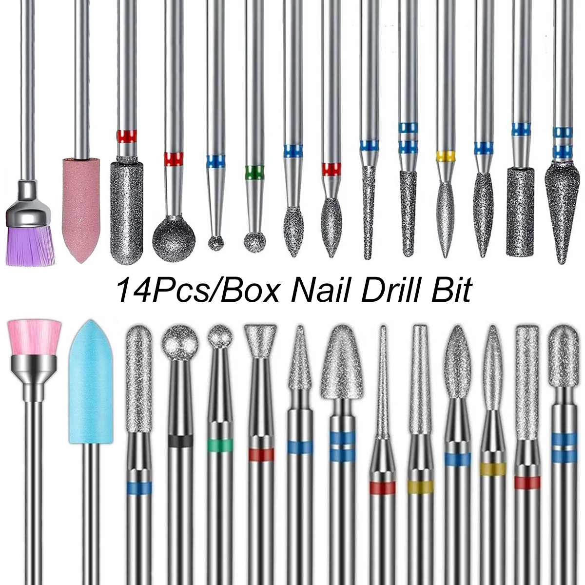 14pcs/set Nail Drill Machine Bit Nail Gel Removal Polishing Tools Pedicure Manicure Rotary Grinding Buffer Polisher