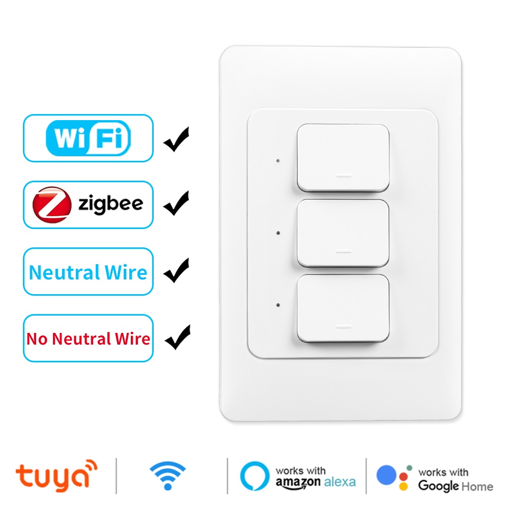 Wifi/Zigbee Smart Light Wall Light Switch Tuya US 1/2/3Gang NO Neutral Wire Push Button Remote Control Switch Alexa Home lightify