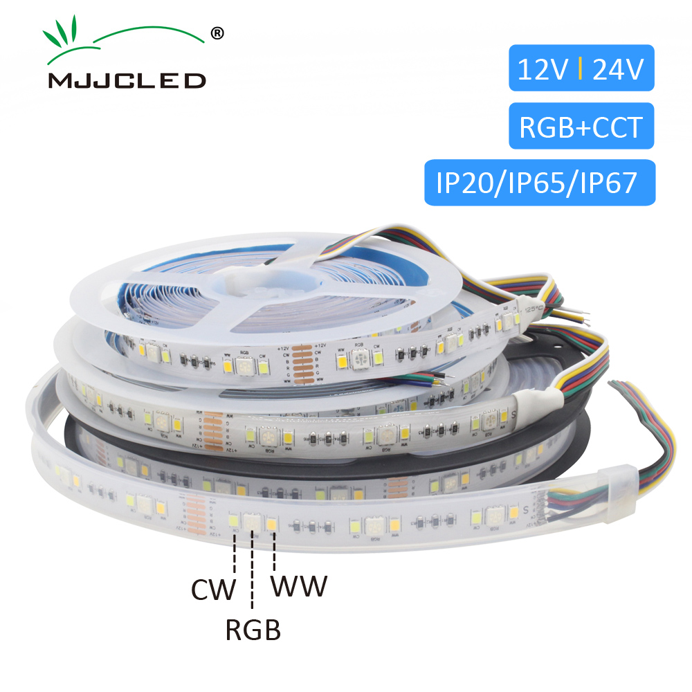 RGBCCT LED Strip 12V 12MM PCB IP20 Waterproof IP65 RGB CCT LED 5M Lighting Living Room Decration SMD 5050 2835 Flexible Tape