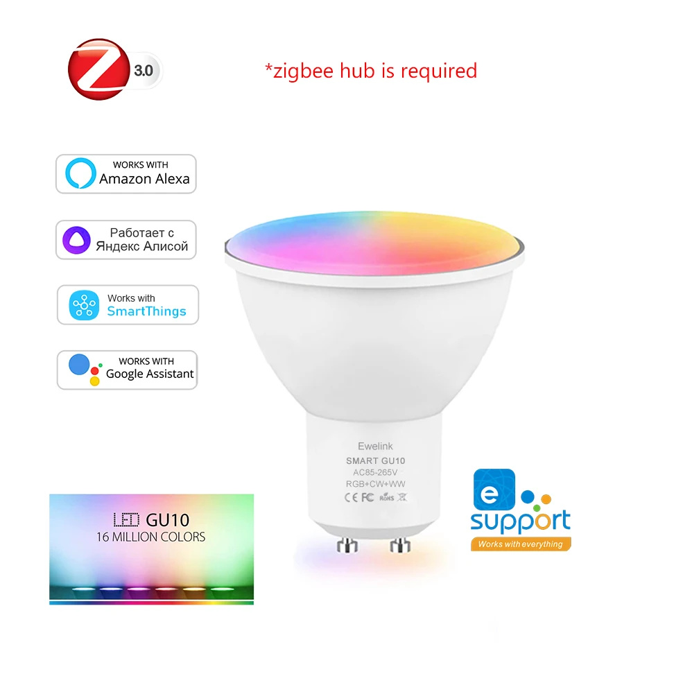 Ewelink GU10 Zigbee LED Bulbs Wifi Smart LED Lamp RGB CW WW LED Light Bulb Works With Alexa Yandex Smartthings