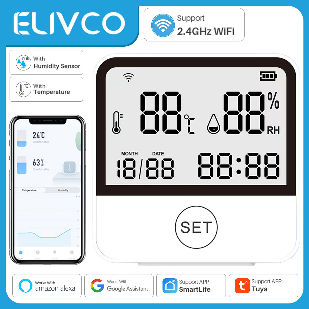 Tuya WIFI Temperature Humidity Sensor Hygrometer Thermometer Backlight APP Remote Control Smart Life Support Yandex Alexa