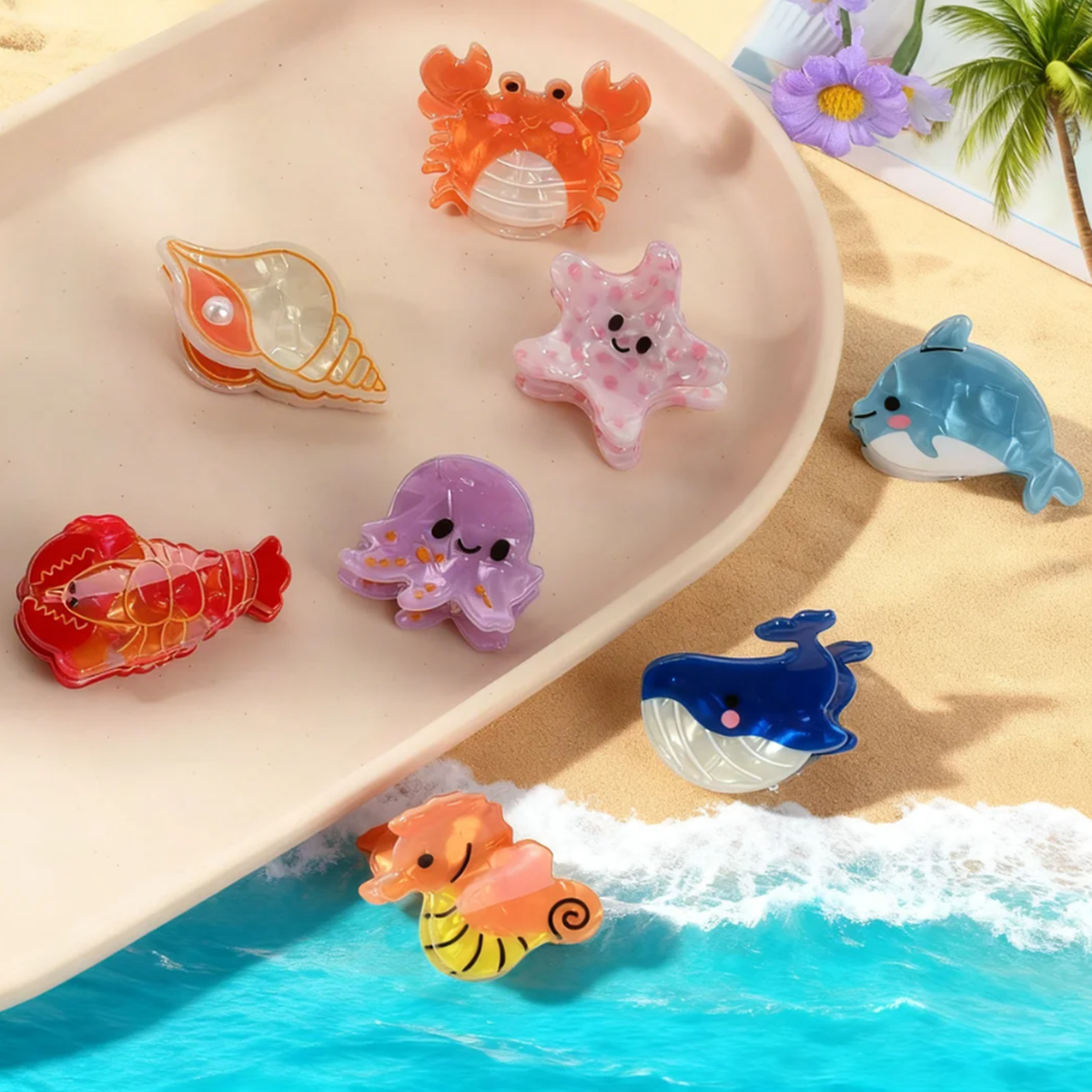 Cute and Fun Ocean Animal Small Hair Clips, Shell and Dolphin Bangs Clips, Side Clips, Starfish Hair Claws, Women's Hair Accessories for Daily Casual Wear