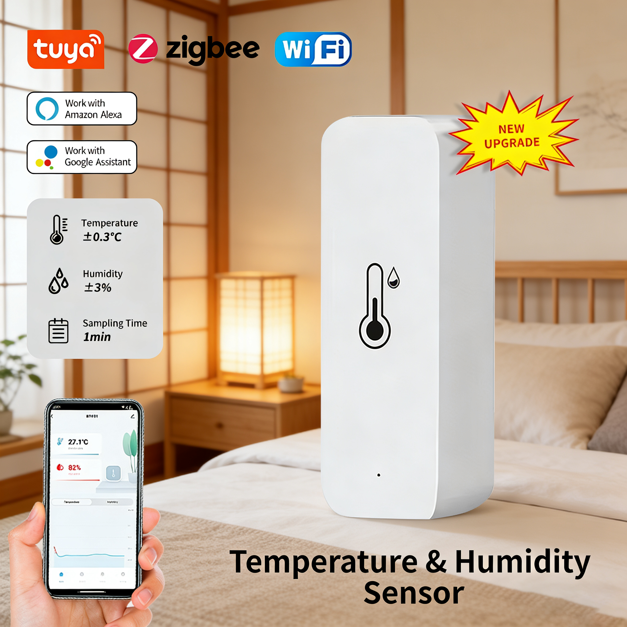Tuya Smart WiFi/Zigbee Temperature Humidity Sensor APP Remote Monitor Indoor Hygrometer Thermometer Works with Alexa