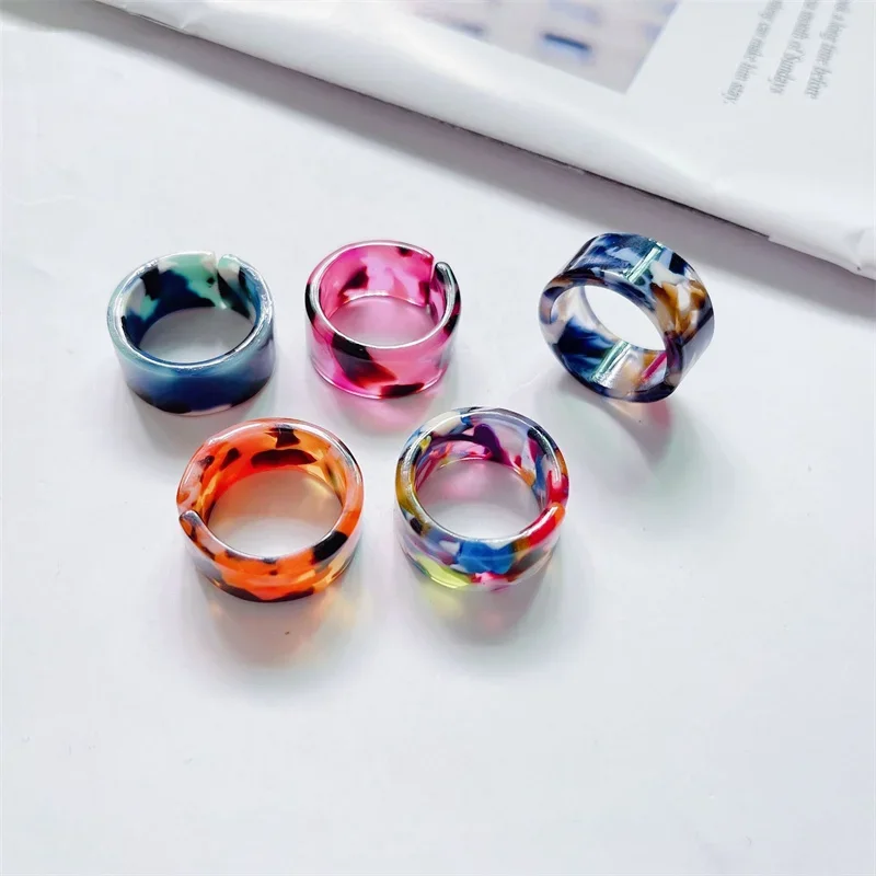 Colorful Open Marbling Ring Aesthetic Acetate Colorful Acrylic Thick Round Rings for Women Girls Jewelry Accessories Gifts