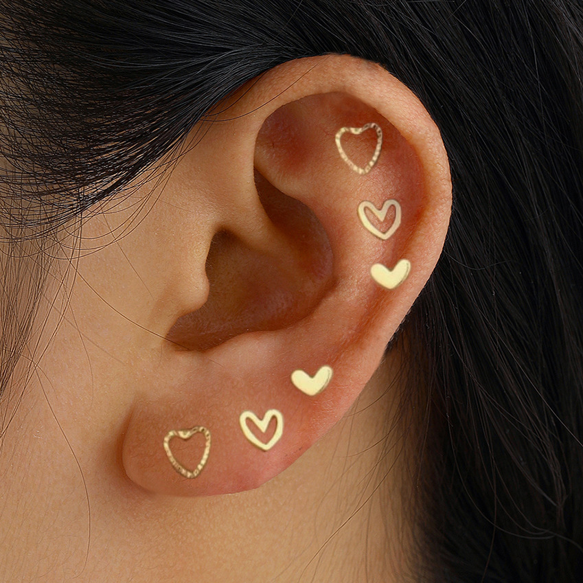 6 Pcs Gold Color Cute Heart Earrings Sets for Women Girls Simple Copper Metal Daily Wear Love Studs Earring Fashion Jewelry Gift
