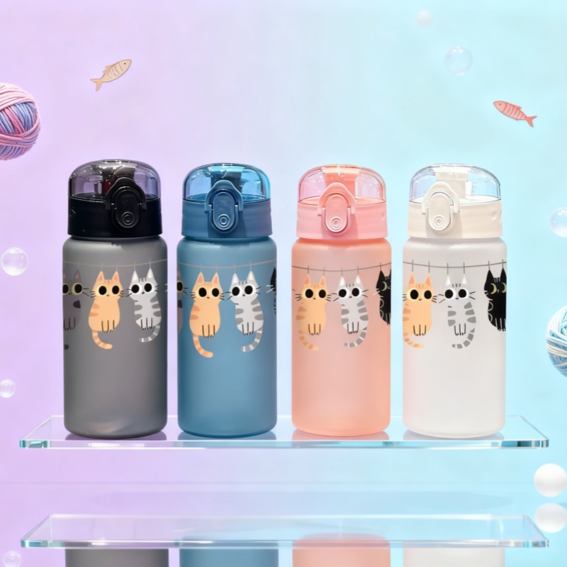 3D Printed 550ML Cute Cat Sippy Cup - Lightweight Plastic Kids’ Water Bottle for School & Travel Leakproof Portable Sports Drink