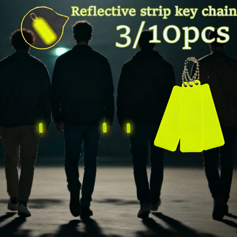 3/10PCS Reflective Rectangular Strip Reflective Pendant Nighttime Outdoor Key Chain Bike Hanging Decorations