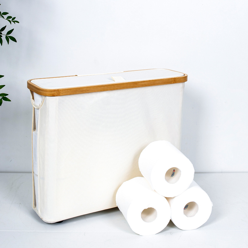 1pc Vintage Canvas Storage Basket with Lid-Stackable,Dust-Proof Linen Bin in Trim-Ideal for Bookshelf Organization,Toilet Paper