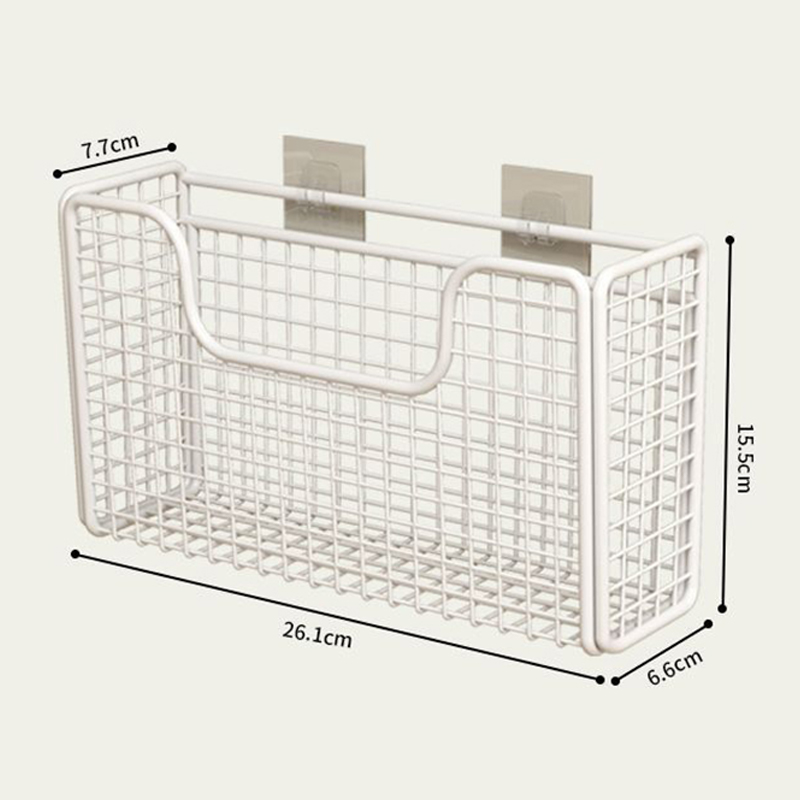 1Pc Iron Storage Rack With 2 Patch Hooks Punch-free Kitchen Cabinet Door Inner Wall-mounted Shelf Storage Box