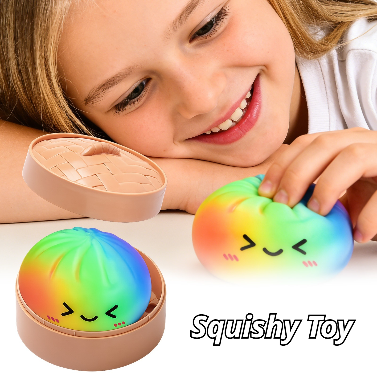 Needoh Rainbow Bun Squishy Toy Slow Rising Stress Relief Cute Simulation Shape Portable Pressure Toy For Office Relaxation