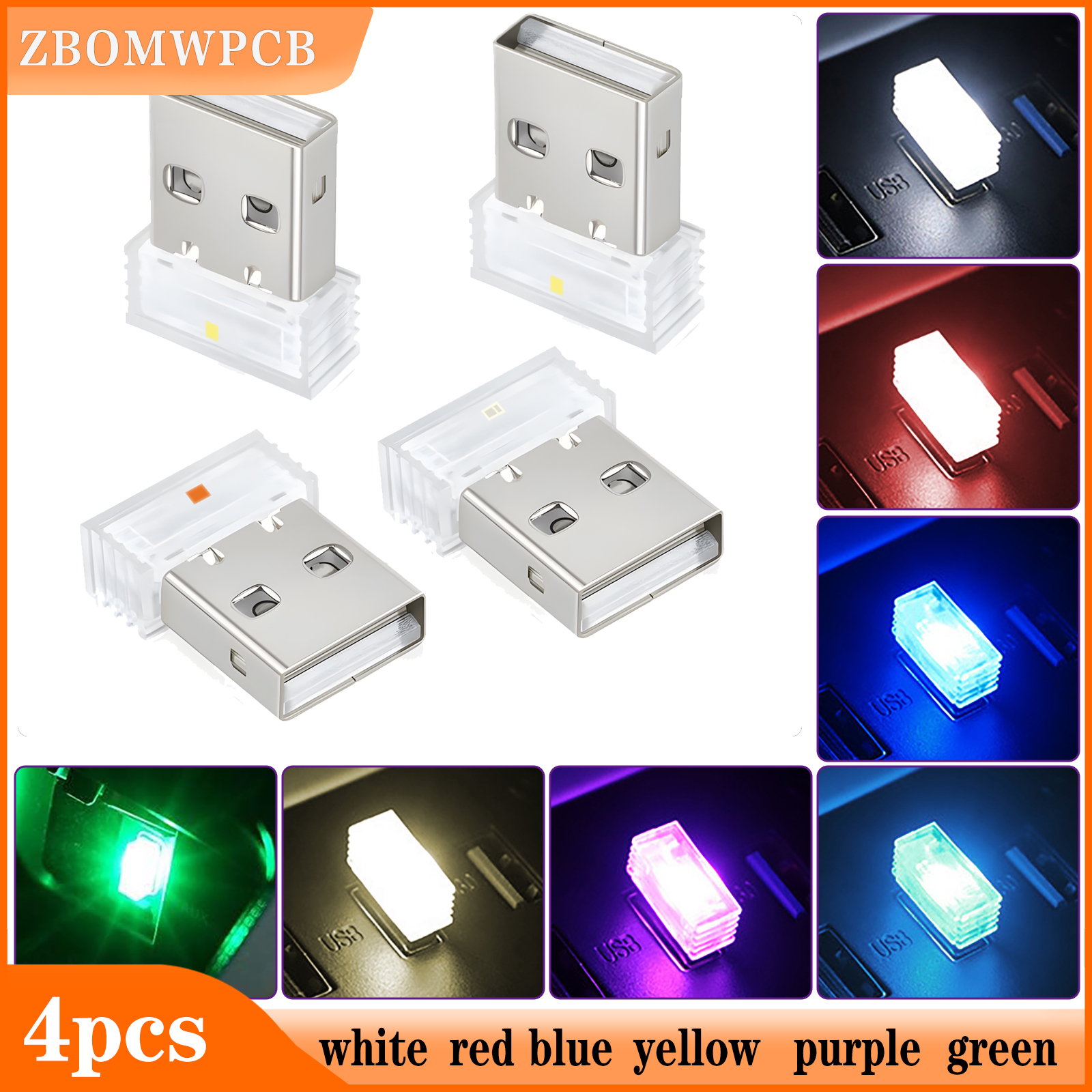 4pcs Mini Usb Car Light Smart Universal Portable Interior Atmosphere led Lights For Car Laptop Office Decoration