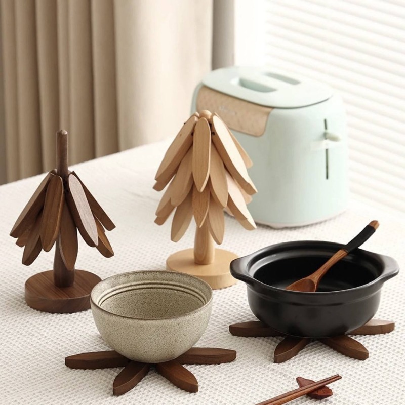 Natural Bamboo Wood Coaster Set with Tree Design Heat Resistant Placemats for Table Decorative Anti Scald Pot Trivets