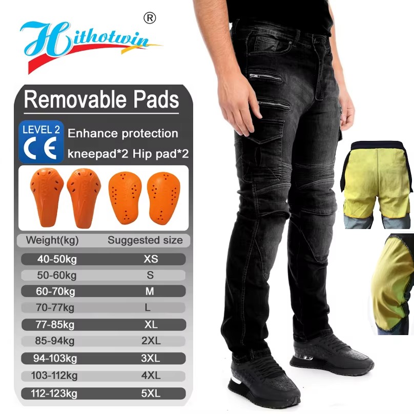 Mens CE Certified Level 2 Kevlar Motorcycle Jeans Anti Slip Abrasion Resistant Riding Pants Protection