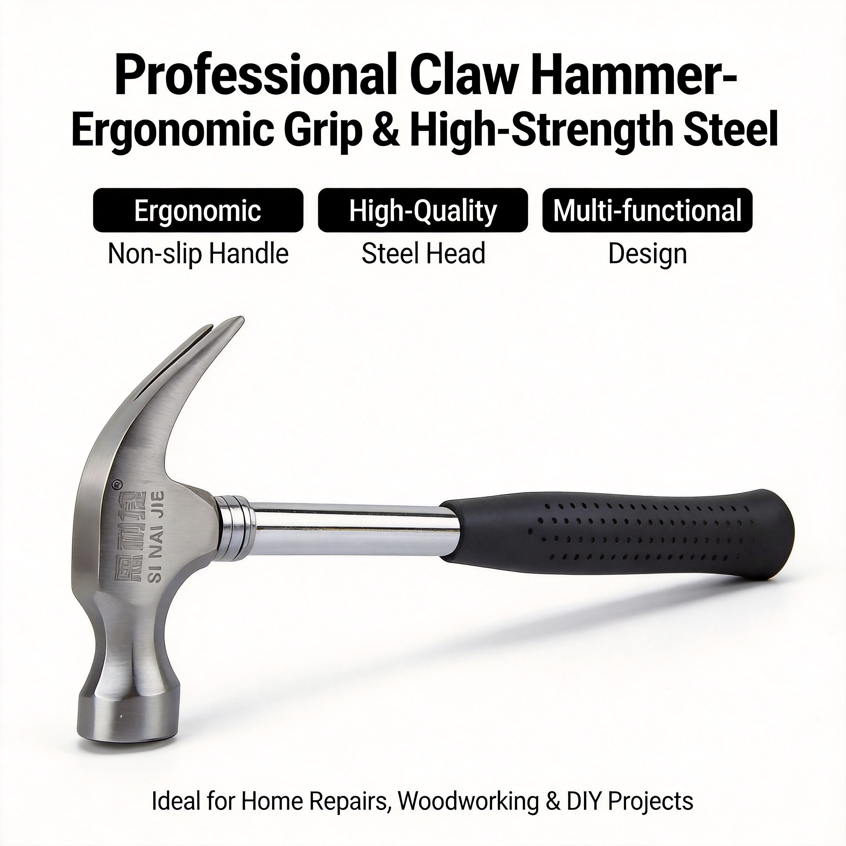 8 oz Claw Hammer with Steel Handle & Grip - Versatile DIY Hammer for Home, Car Repair, Crafts, Woodworking, Workshop Tool
