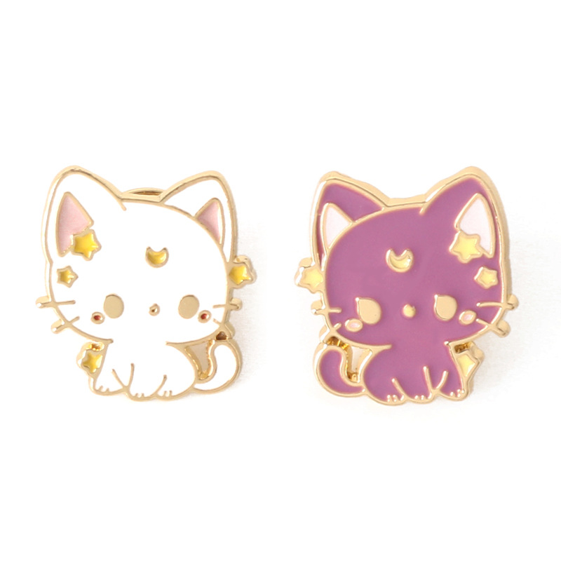 2Pcs/set cartoon cute star moon cat brooch, badge bag decoration accessories