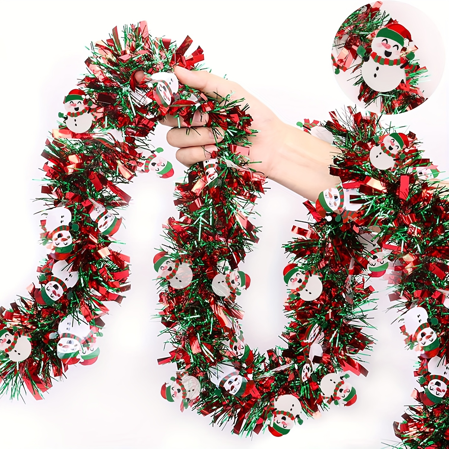 1PC Extra Long 78.74"/393.7" Christmas Garland with Snowman Decorations Red Green Durable Plastic Indoor Outdoor Xmas Decor