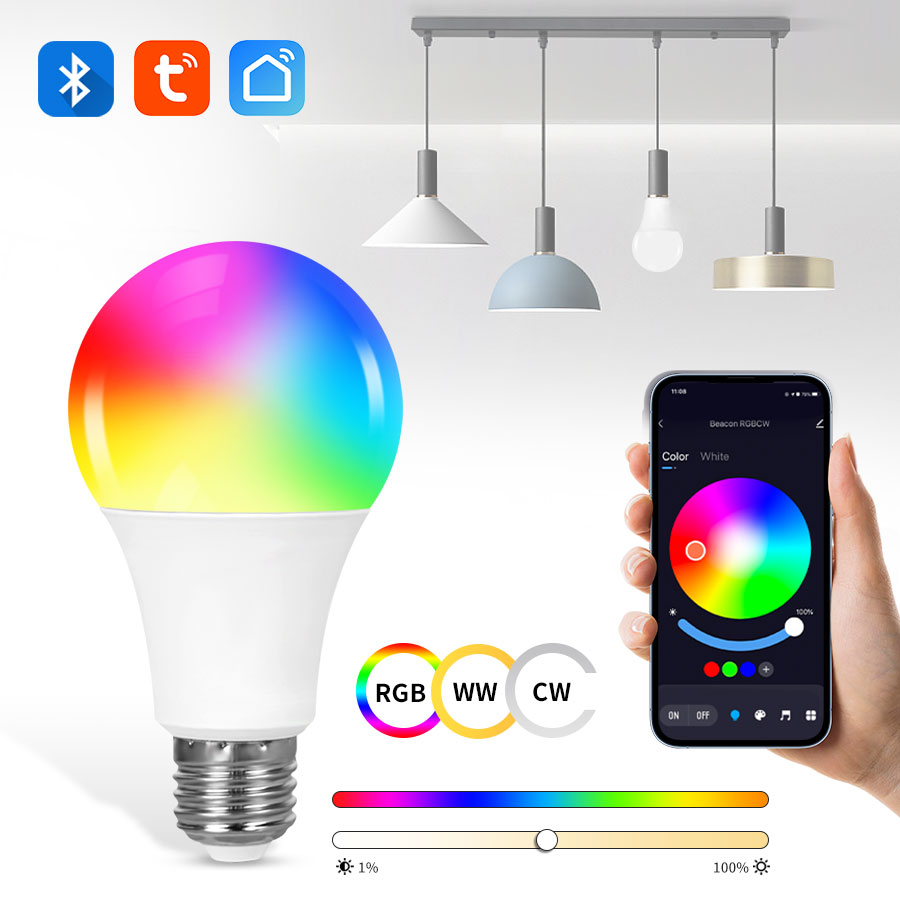 220V 18W 15W 9W 110V 9W Tuya Smart Bluetooth LED Bulb E27 Color Changeable Lamp Smart Life App Control Timer Function Lampada