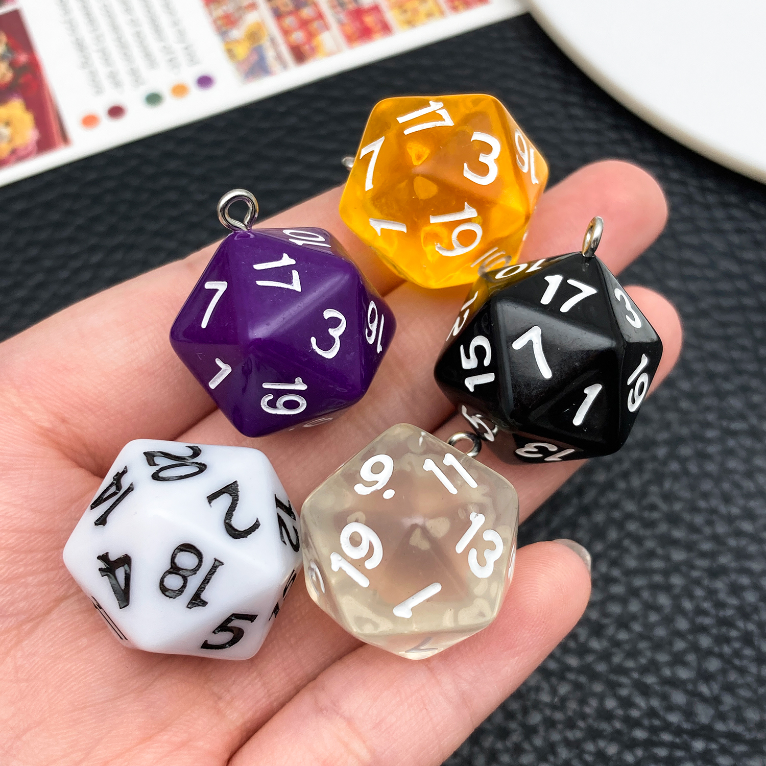 5/10 pcs Acrylic Solid Color 20-Sided Dice (D20), Transparent Dice Pendants for DIY Earrings, Keychains, and Accessories.