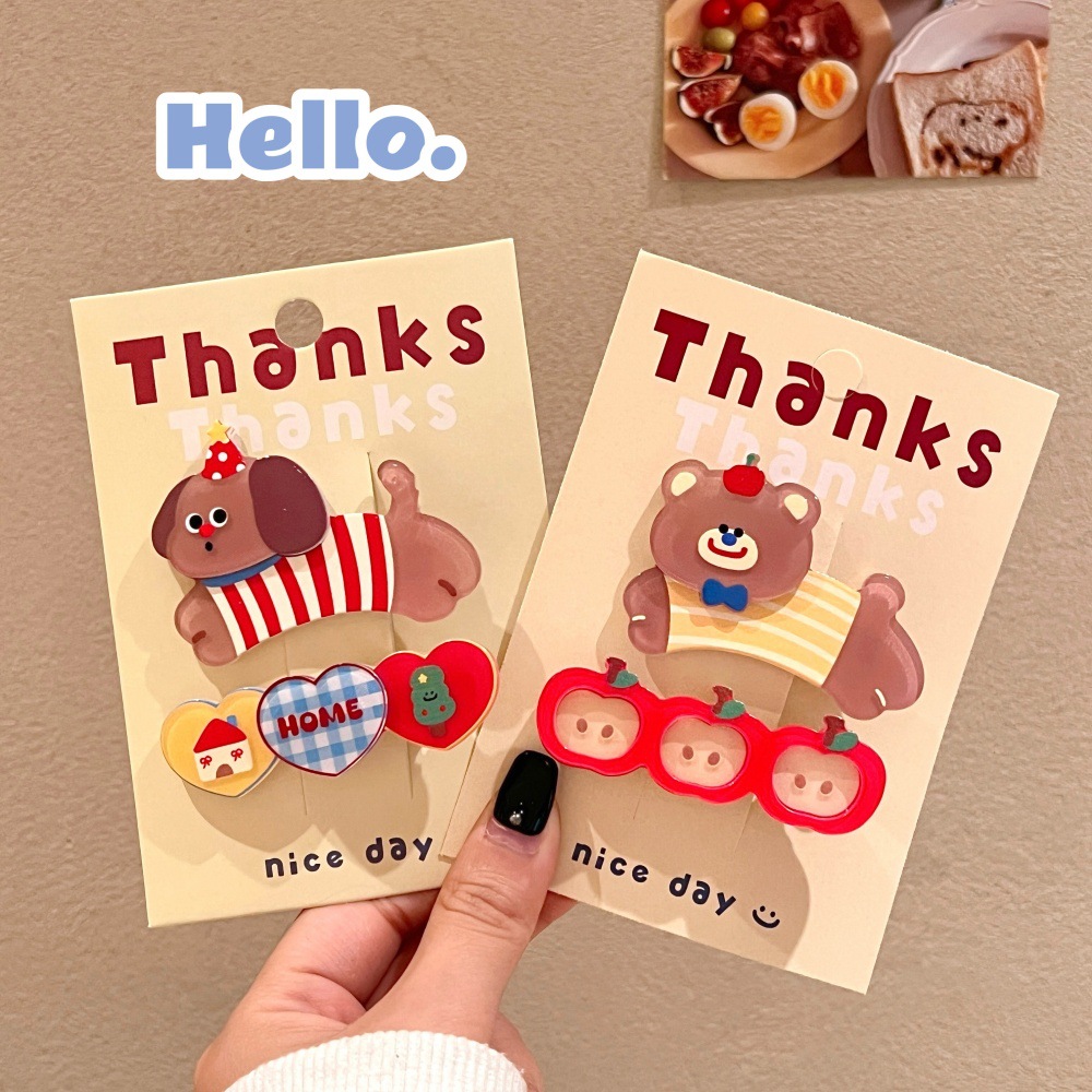 2 Pcs Cute Cartoon Cute Pet Hair Clip Girl Heart Versatile Hair Accessories Temperament bangs Clip Hair Clip Set