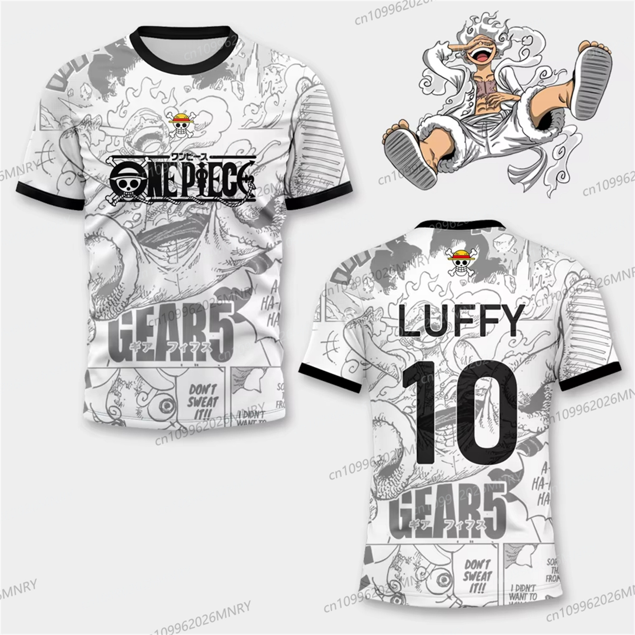 Hot Anime One Piece Luffy Gear5 Man Football Jersey Summer T-shirt men Vintage Fashion Sport Women pulovers kids' tops t-shirt