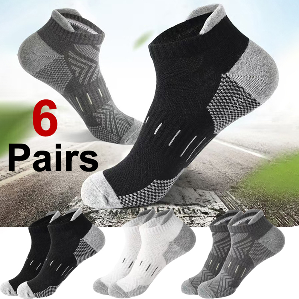 6 Pairs Men Marathon Running Socks Comfortable Sweat Absorbing Breathable Wear-Resistant Mesh Football Basketball Sports Socks