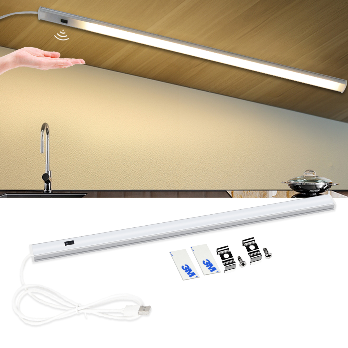 LED Cabinet Light PIR Motion Hand Sweep Sensor Night Lights USB Plug 30/40/50CM Kitchen Bedroom Closet Bedside Night Lamp