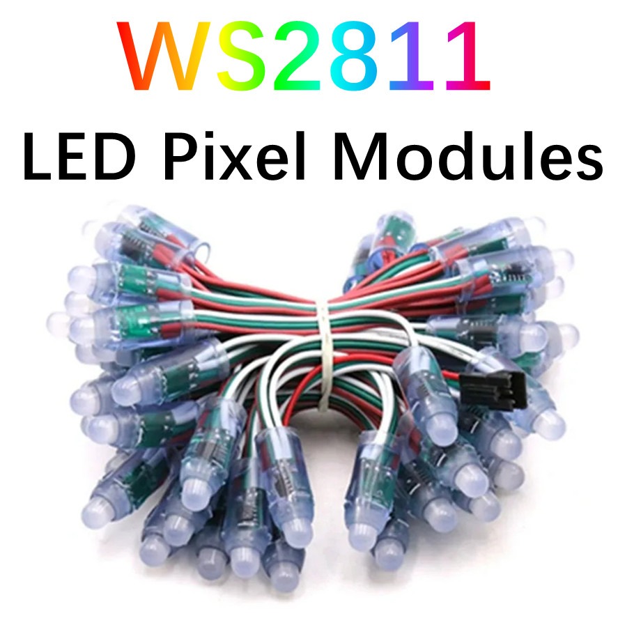 50pcs DC 5V 12V WS2811 Full Color LED Pixel Light Module 12mm 10cm Wires IP68 Waterproof RGB Color Digital LED strings