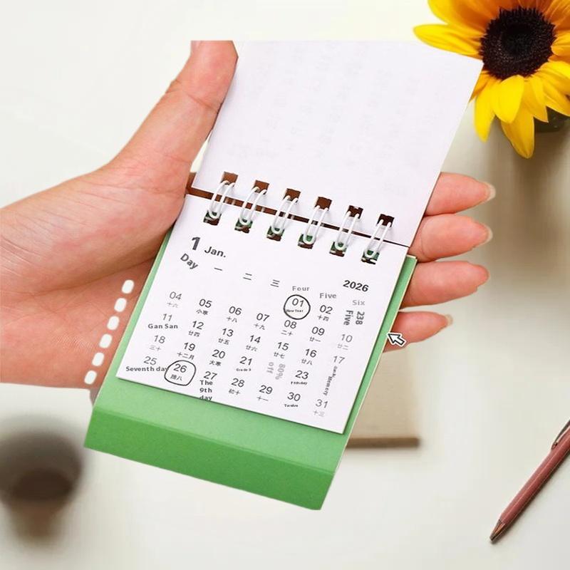 2026 Mini Simple Cute Cartoon Pattern Small Desk Calendar Pocket Portable Calendar Punch Plan Desktop Decoration