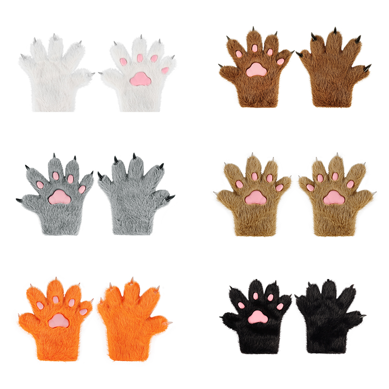 Halloween Cosplay Cosplay Props Cute Cartoon Animal Paw Plush Finger Gloves Kitten Fox Collection Warm and Practical