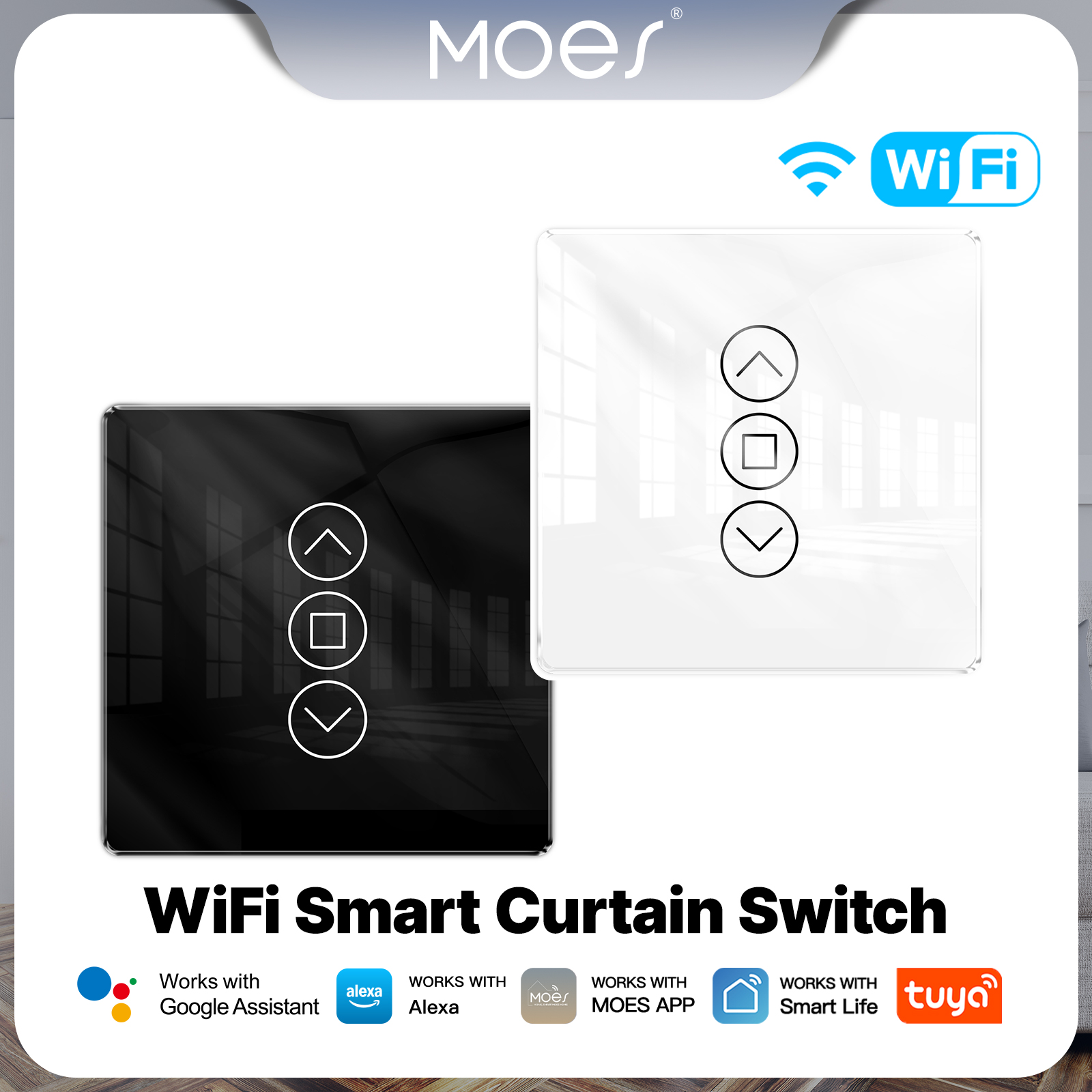 MOES Tuya ZigBee Smart Curtain Switch 2.5D Support RF433 Arc Glass Touch Panel App Remote Control Work With Alexa Home