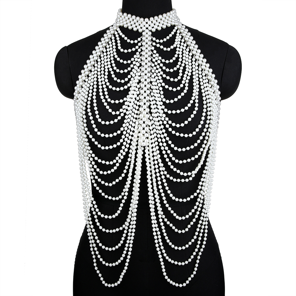 Women Pearl Shawl Necklaces Collar Shoulder Long Chain Pendants Necklaces Sweater Chain Wedding Dress Jewelry Accessories pen gpt