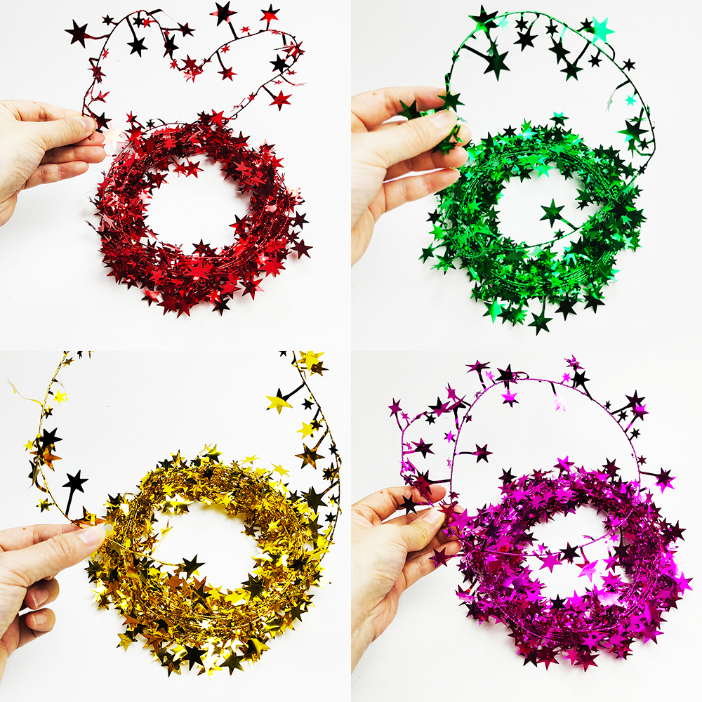 7.5M Christmas Star Rattan Gold Red Green Metal Glitter Star Rattan Christmas Tree Diy Ornaments Christmas Party Decoration 2024