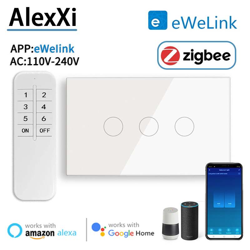 Zigbee US EWeLink Smart Wall Switch 1/2/3/4 Gang No Neutral Wire Touch Sensor LED Light Switches Smart Home Alexa Google Home lightify