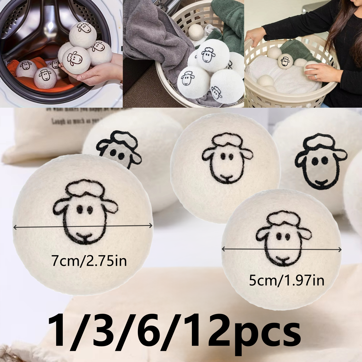 1-12Pcs Wool Dryer Balls 5/7cm Reusable Natural Fabric Softener Home Wrinkle Reducer Washing Machine Cleaning Supplies Gadget