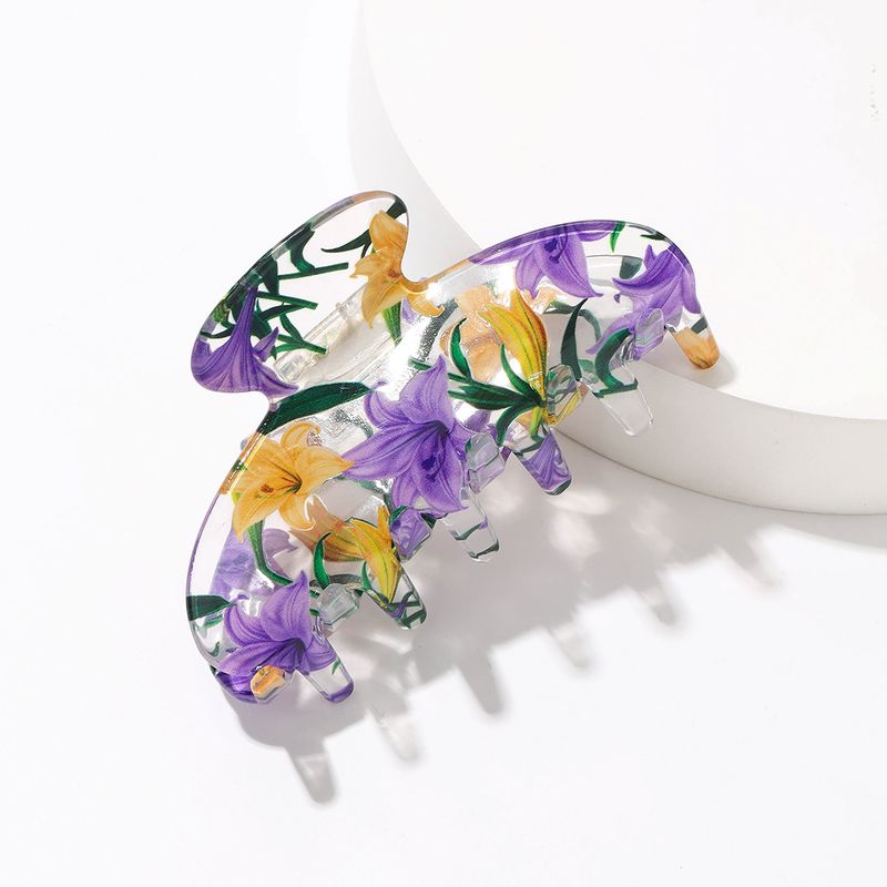 1pc New flower print, niche, elegant, high-end, temperament, exquisite grip clip, elegant lines, shark clip