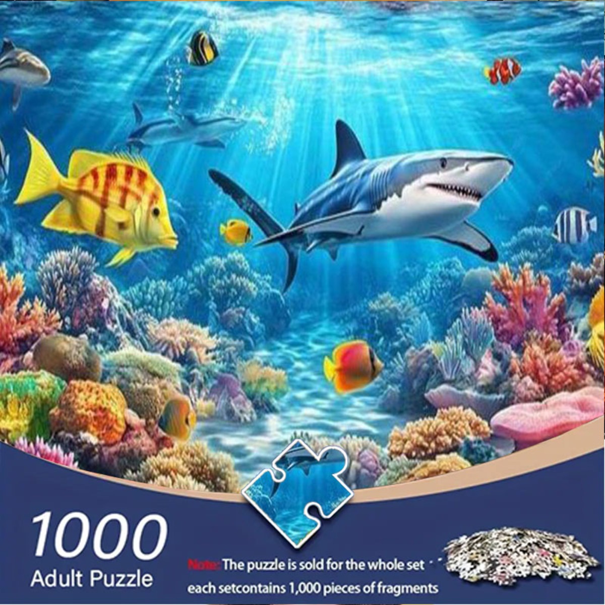 1000pcs Jigsaw Puzzle - Difficult Puzzles to Train Adults Endurance and Logical Thinking - Underwater World with Sharks